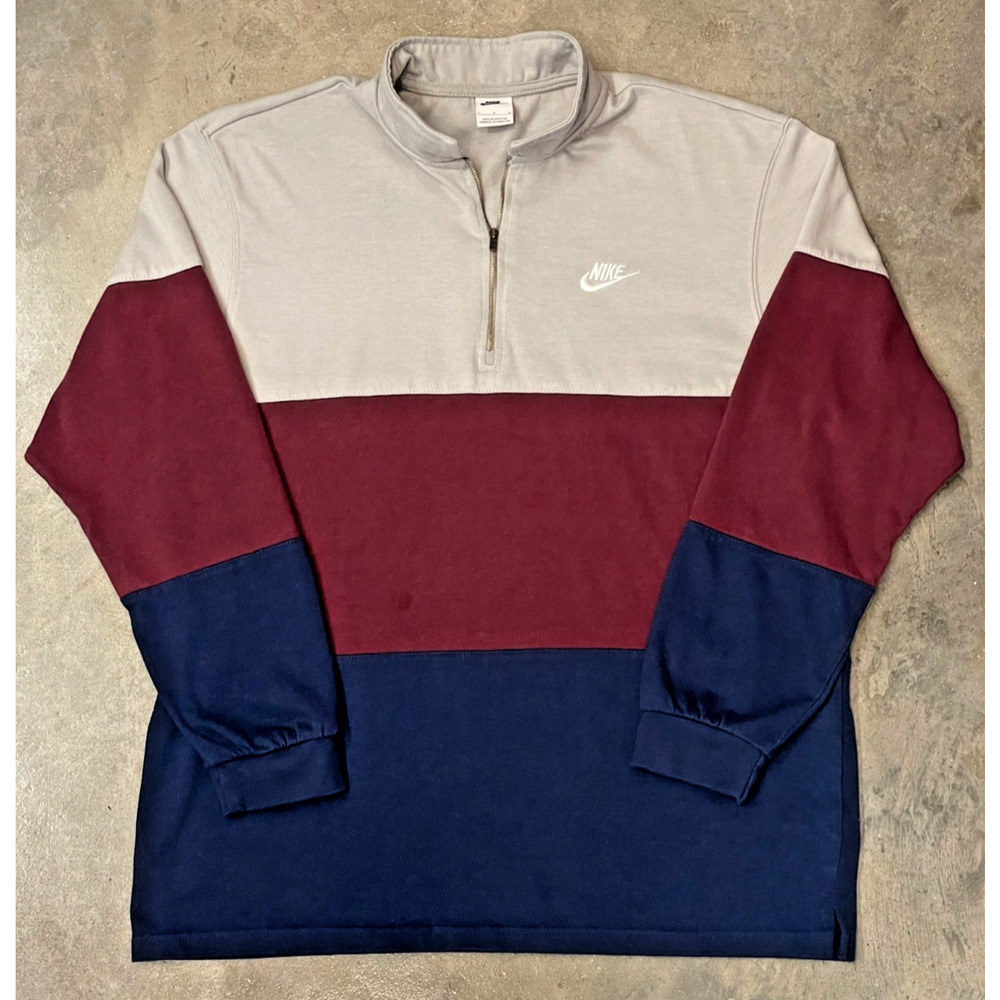 Nike Club Fleece Colorblock 1/4 Zip Sweater Jacket Men’s Large Gray Maroon Navy